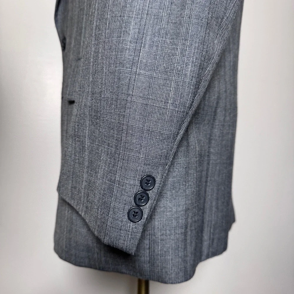 Adams‎ Row by Richman Suit Mens 44R 37x28.5 Grey Plaid Vintage 2 Button Blazer